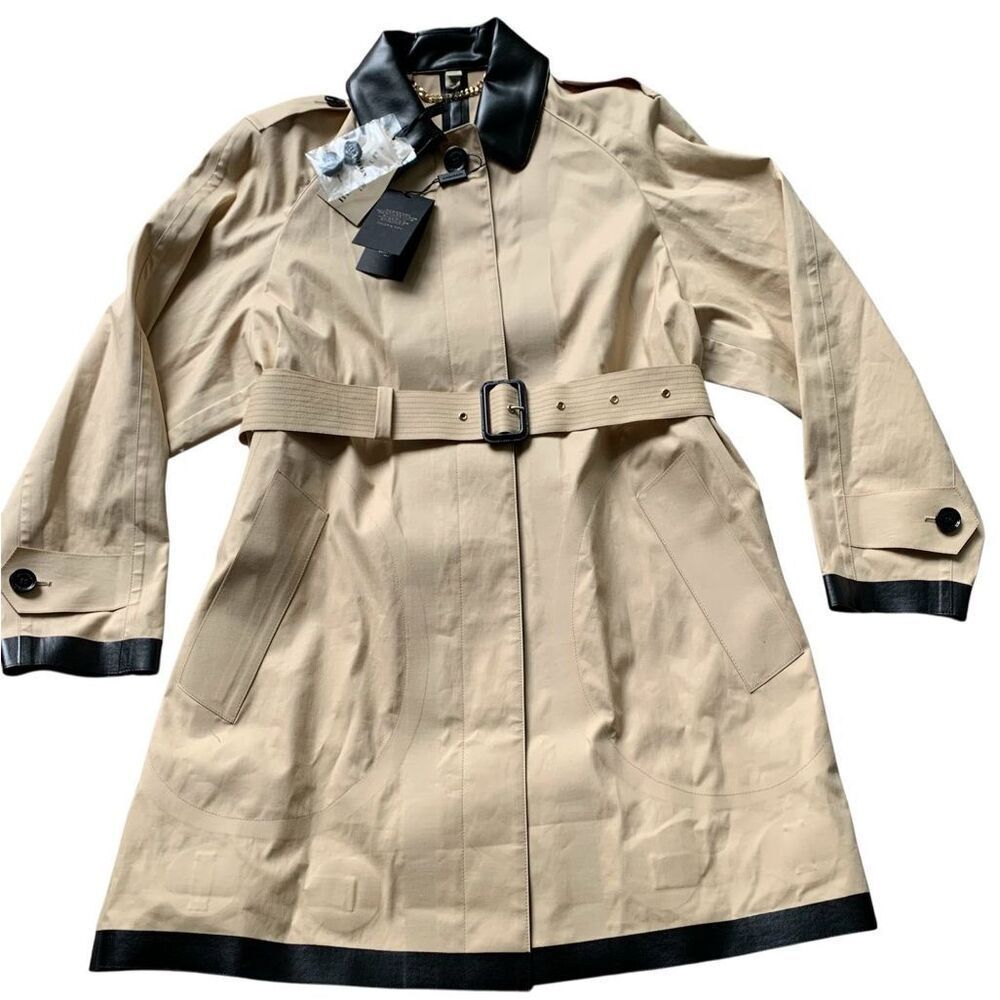 NEW NWT BURBERRY LONDON tan LEATHER COLLAR Trench Coat Jacket sz US 10 - Picture 1 of 15
